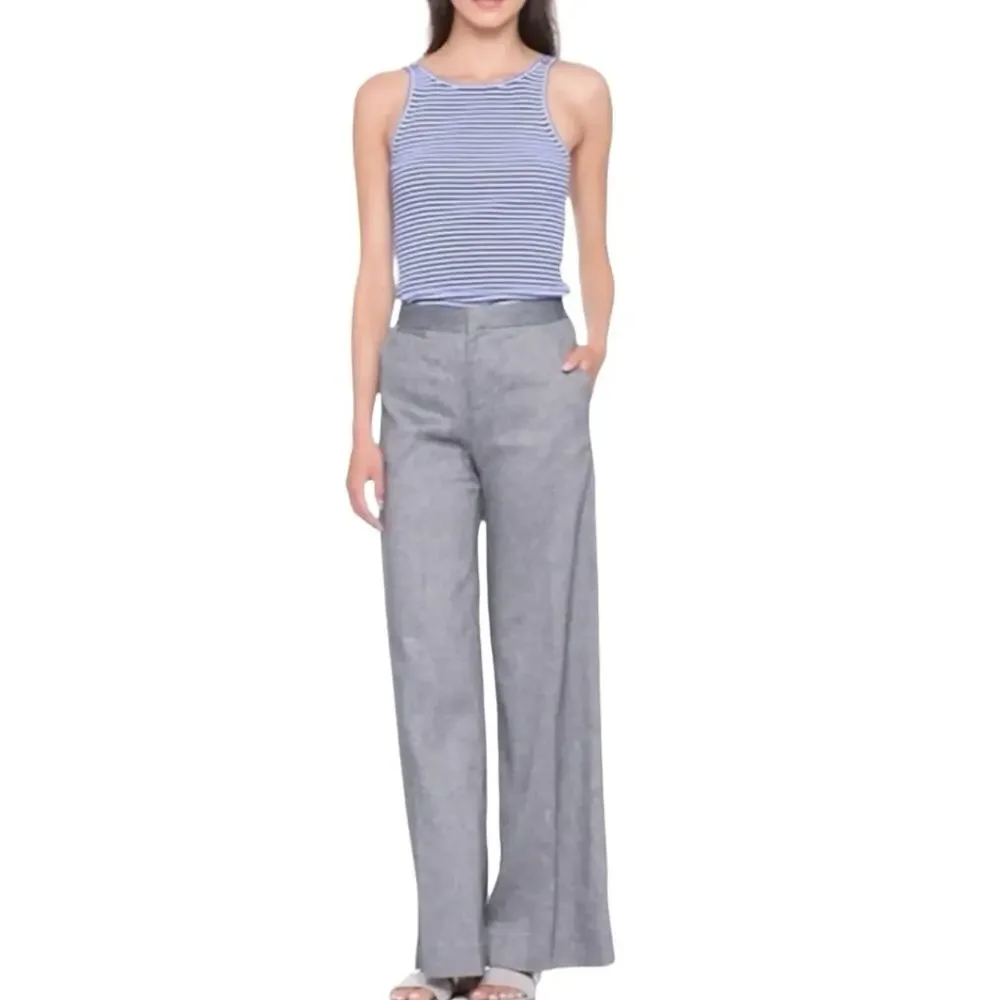 Banana Republic Harrison Slate Gray Linen Wide Leg Trouser Pants Size 14 Career